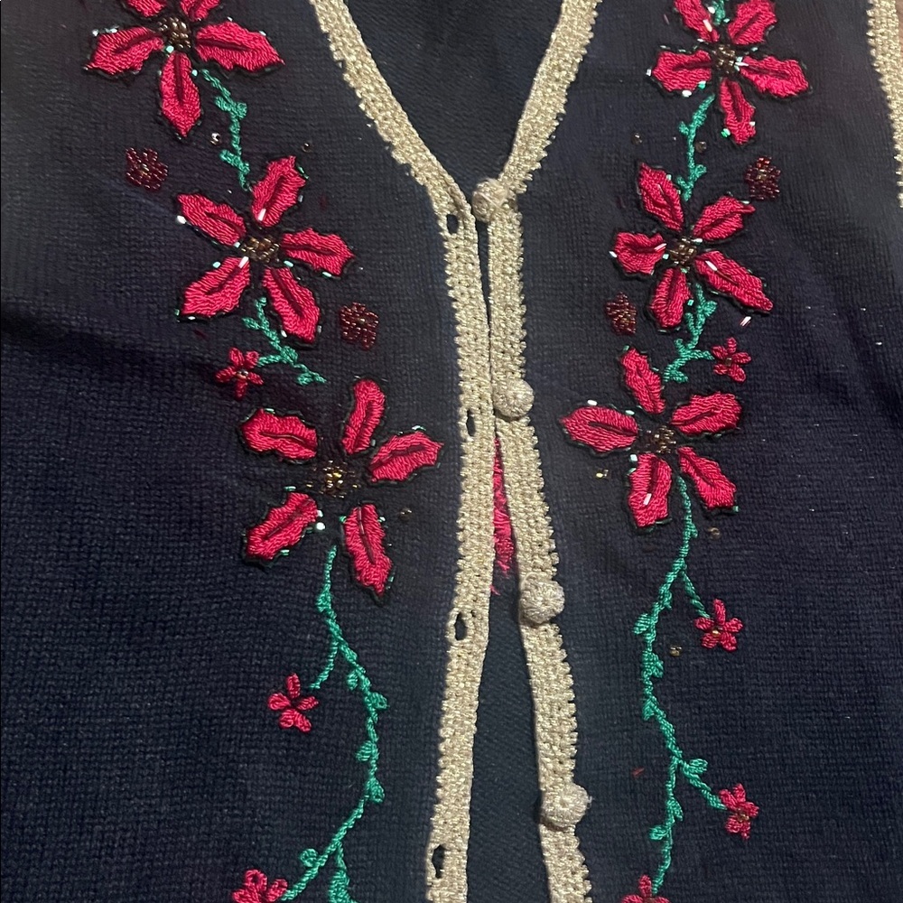 Vtg Segue Noel Vest sz XL Christmas sweater, Beaded, Embroidered Festive b2-25 - Picture 2 of 6